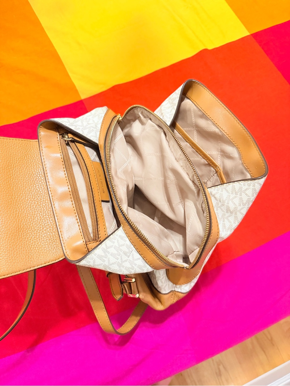 Michael Kors Cream & Tan MK Logo Leather Backpack - Picture 5 of 6
